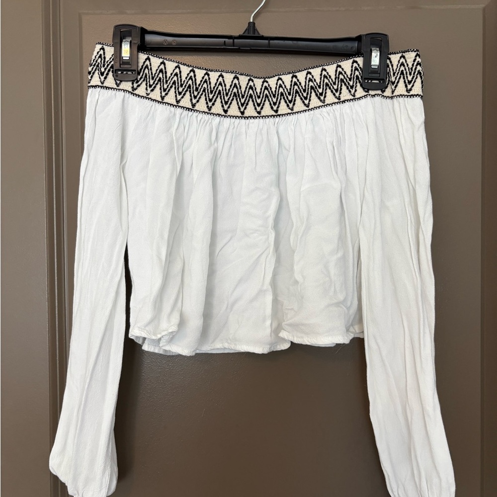Charlotte Russe White Blouse with Black Zigzag Detail